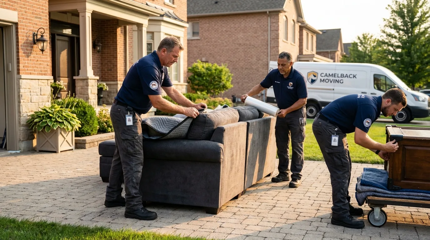 Large estate moving crew wrapping furniture in Ashland, KS