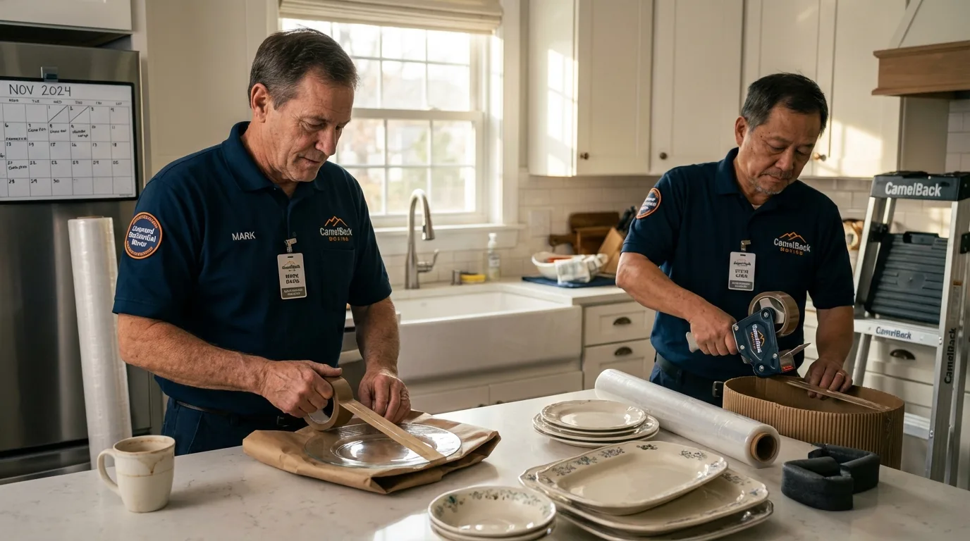 Professional crew packing kitchen dishware in Ashland, KS